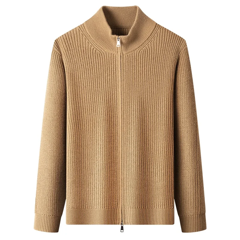 

Толстое пальто из 100% овечьей шерсти, зима 2025, мужской кашемировый шерстяной кардиган с воротником-стойкой, мужской теплый однотонный трикотаж, свитер на молнии, пальто