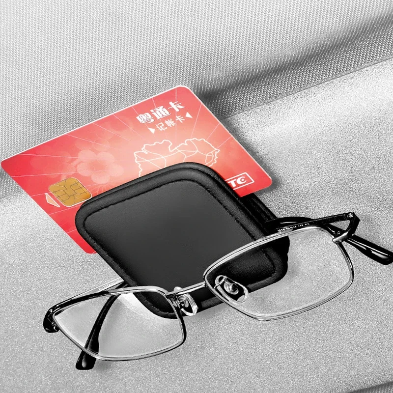 Car Glasses Holder Universal Sun Visor Clip Sunglasses Holder Microsoft Leather Eyeglasses Hanger Ticket Clip Glasses Mount