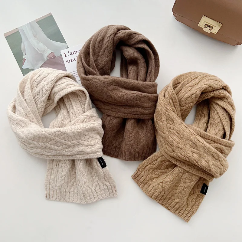 

Осень и зима, шарф из 100% шерсти, высококачественный однотонный утолщенный теплый шарф унисекс, мягкий маленький шарф в корейском стиле