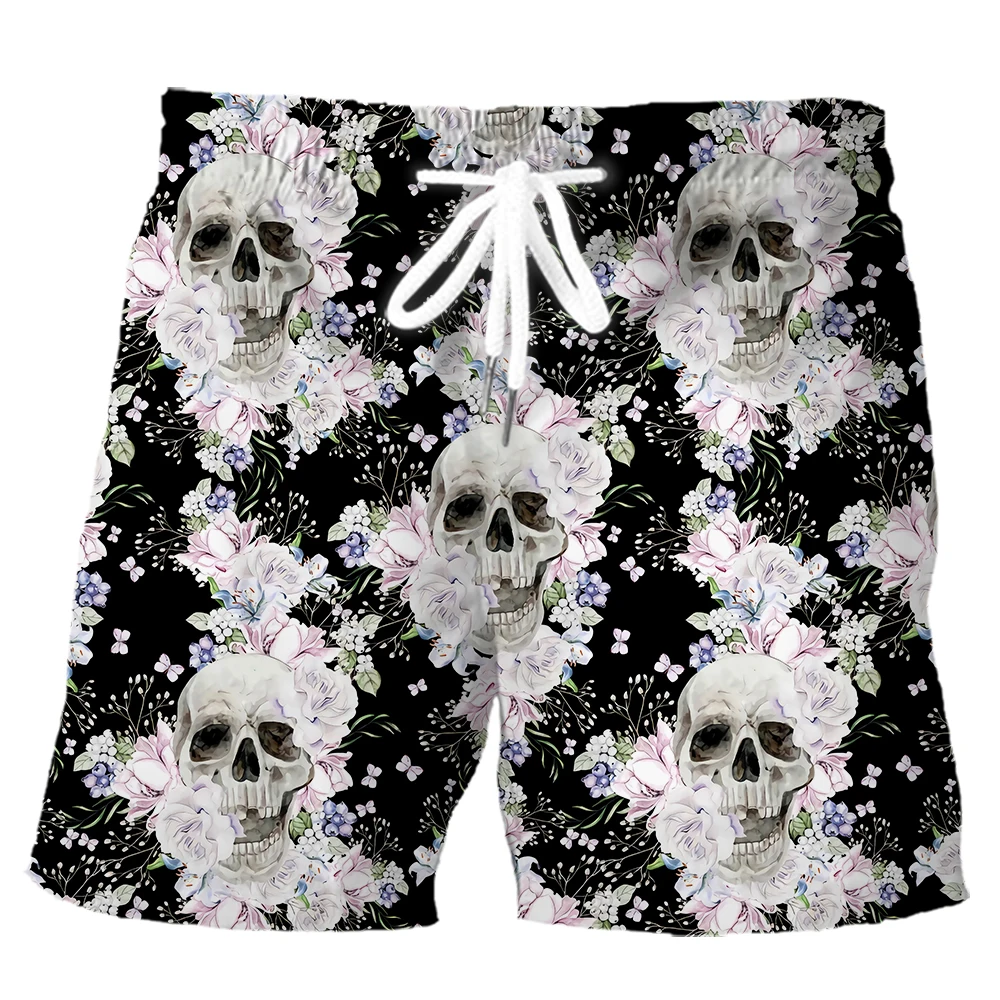 HX Fashion Men Shorts Cartoon Rose Skull Art 3D Printed Board Shorts Casual Sports Pants Men Clothing S-5XL Dropshipping