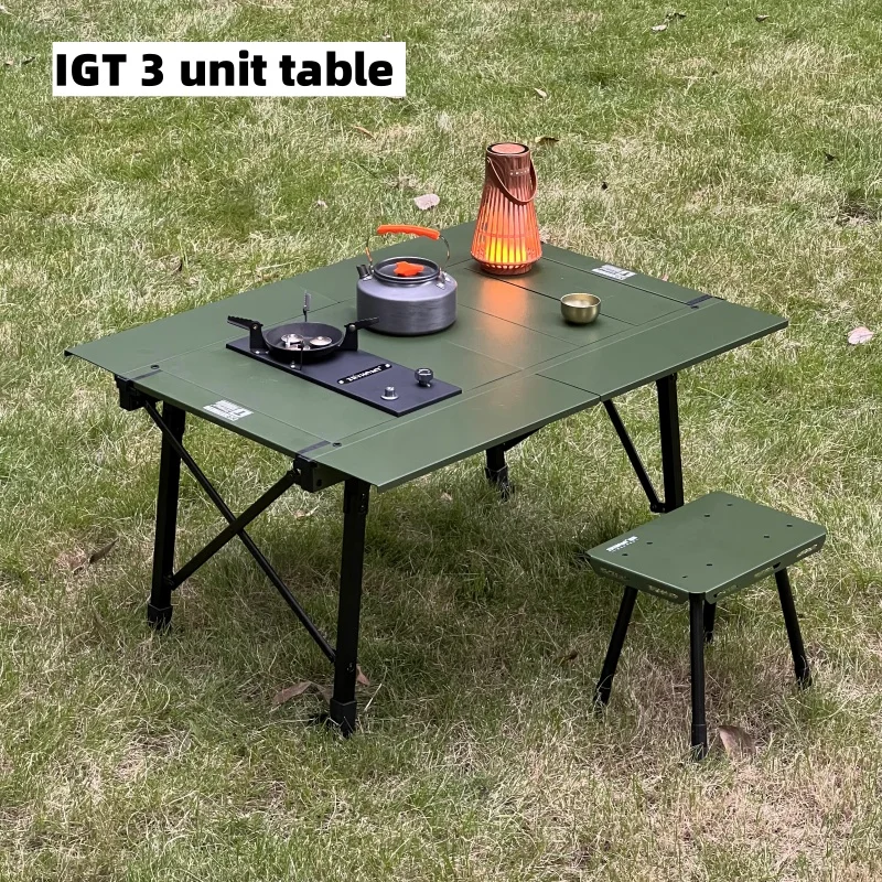 IGT Table 3-Unit Camping Table Green Folding Aluminum Alloy Igt Camping Table Outdoor Extensible BBQ Picnic Igt Table Igt Gear