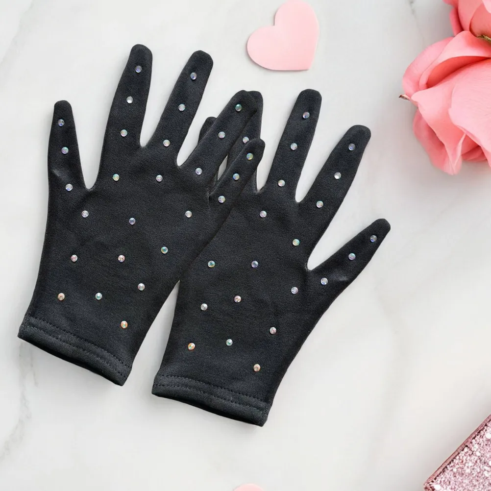 1Pair Ice Skating Performance Gloves Rhinestone Elegant Opaque Design for Women Figure Skating Dance