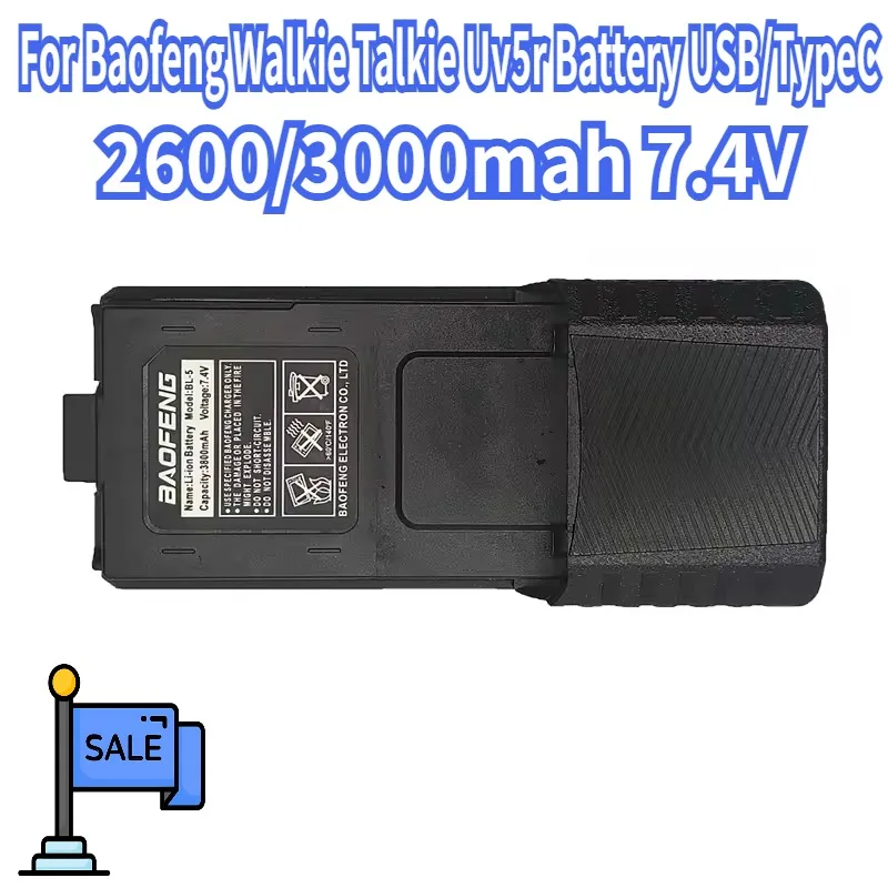 2600/3000mah For Baofeng Walkie Talkie Uv5r Battery USB/TypeC Boafeng Batteries BL-5/BL-5L Accessories Two Way Radio Commutator