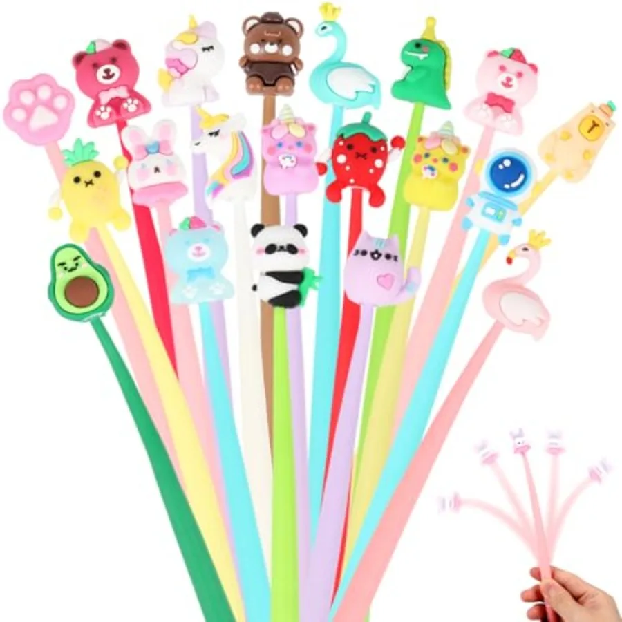 

20pcs Fun Pens Cute Novelty Gel Ink Wiggle Pens with Kawaii Character Toppe for School Office Students Classroom Prizes Party F