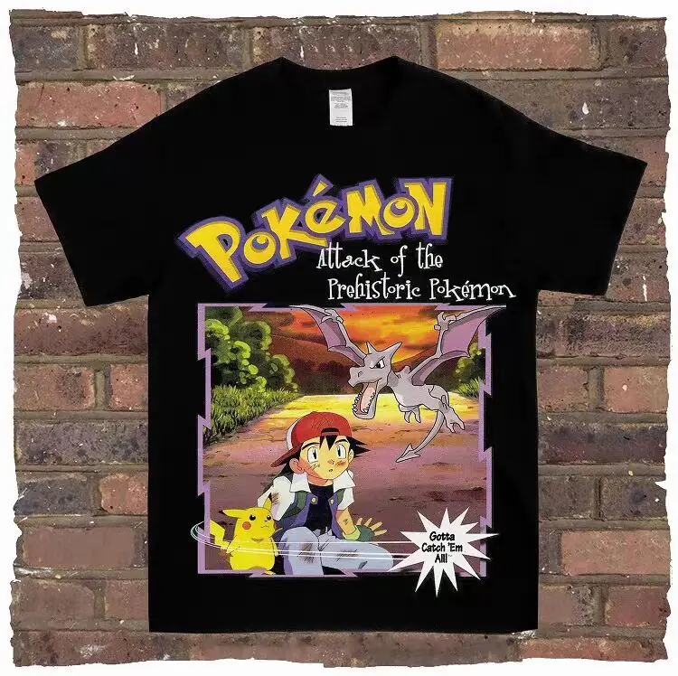 Kaus Pokemon 2025 Atasan Katun Lengan Pendek Harajuku Anime Jepang Keren Hip Hop Kaus Uniseks Kasual Antik Pakaian Jalanan