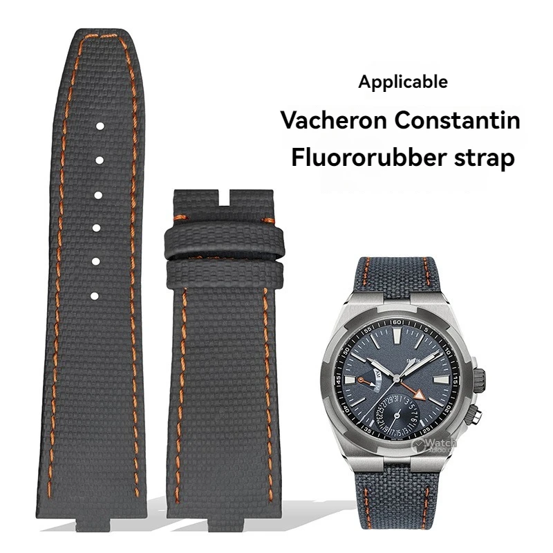 24x7mm FKM Rubber Strap for VC Vacheron Constantin Cross Seas Watch Band Fluororubber Strap 4500v 5500v 7900V 1225v Bracelet