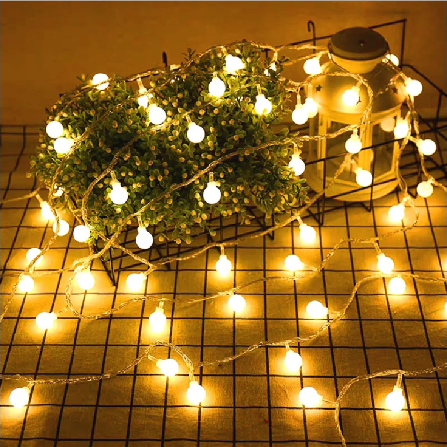 10/20/40/80 LED Christmas Garland String Lights Battery Box Globe Ball  Fairy Lights for Xmas Tree Party Wedding New Year Decor