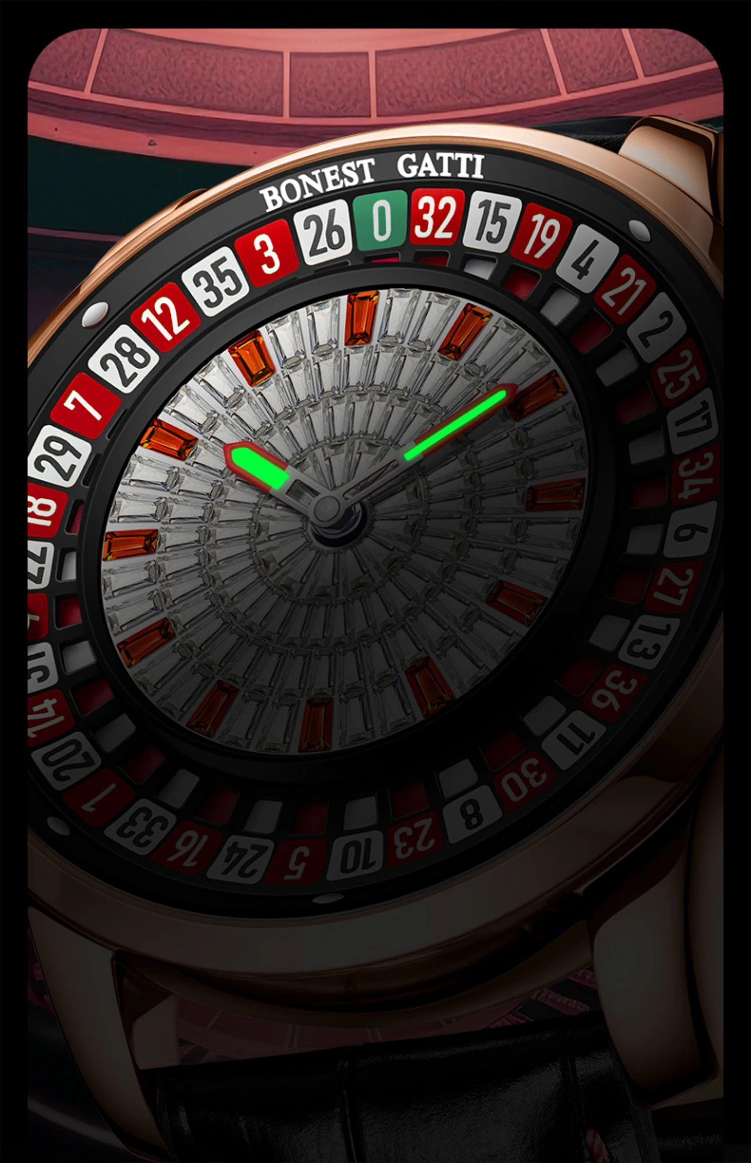 BONEST GATTI ساعة أوتوماتيكية للرجال 43 مللي متر ساعة يد ميكانيكية فاخرة لعبة الروليت الهاتفي الياقوت الزجاج مضيئة الزركون الهاتفي