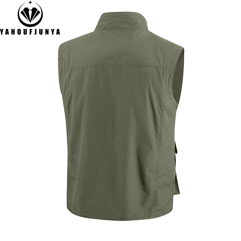 2026 Summer Men Sleeveless Cargo Leisure Work Lapel Vest Men Outdoor Solid Color Fishing Camping Thin Pocket Vest Male Waistcoat