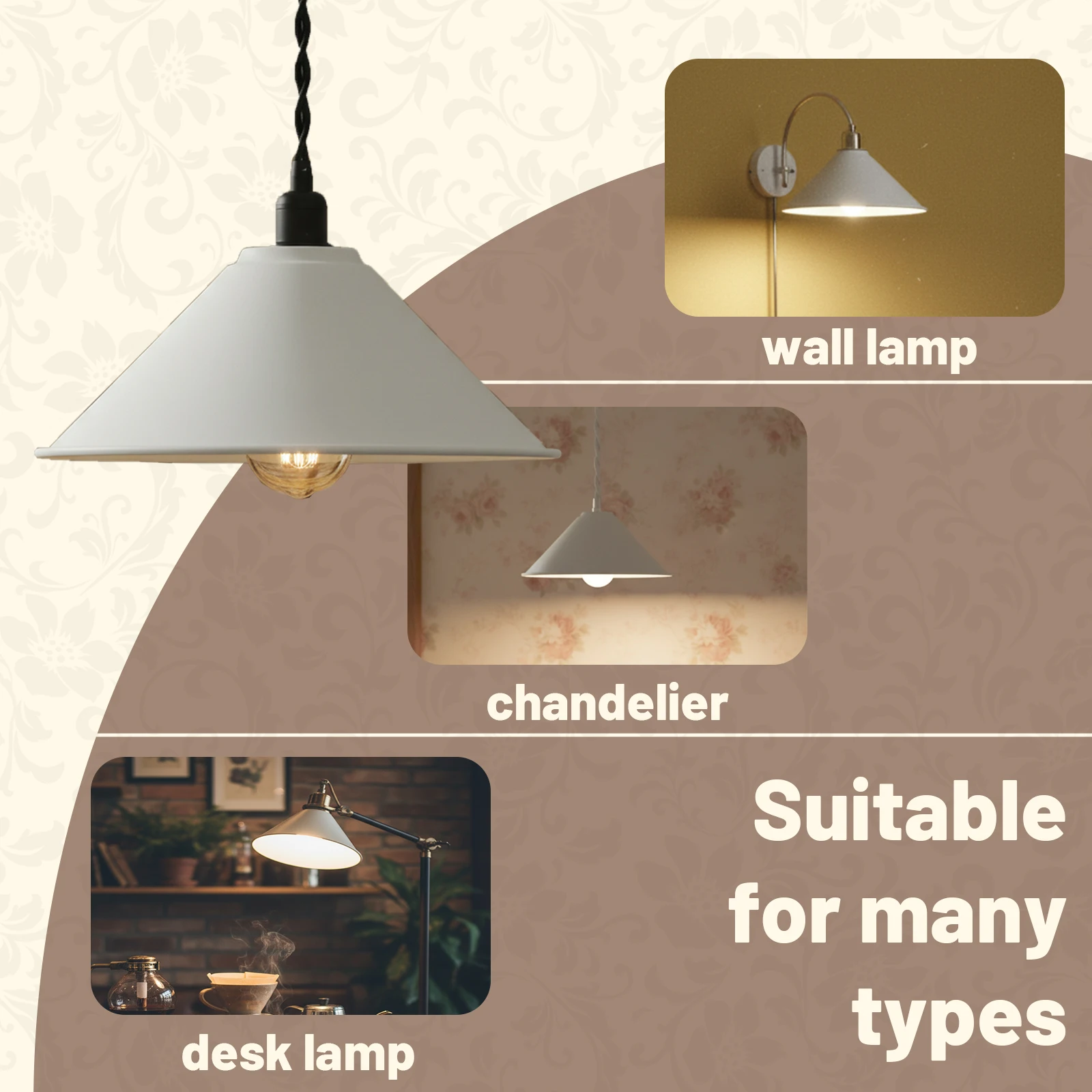 Matte White Conical Metal Lamp Shade 21.5cm Wide, Inner White Reflective Iron Light Cover for Pendant Wall Desk Lamp Cafe Bedroo