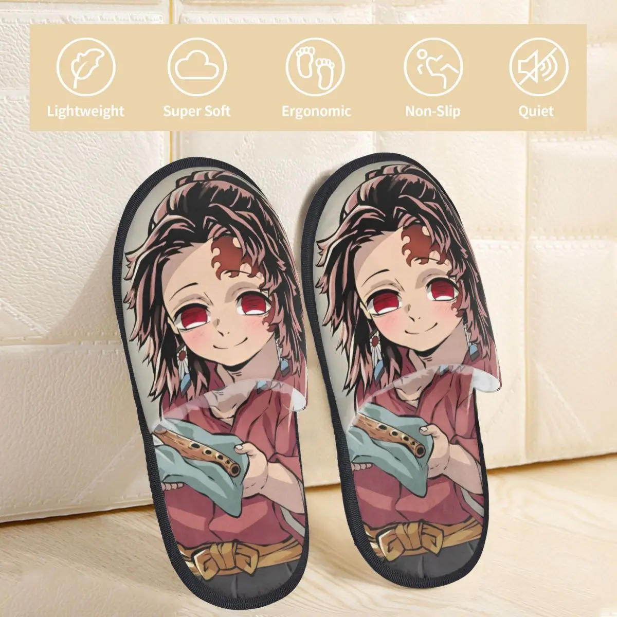 Cute Yoriichi House Slippers Anti-skid Anime Demon Slayer Cozy Memory Foam Slippers Living Room