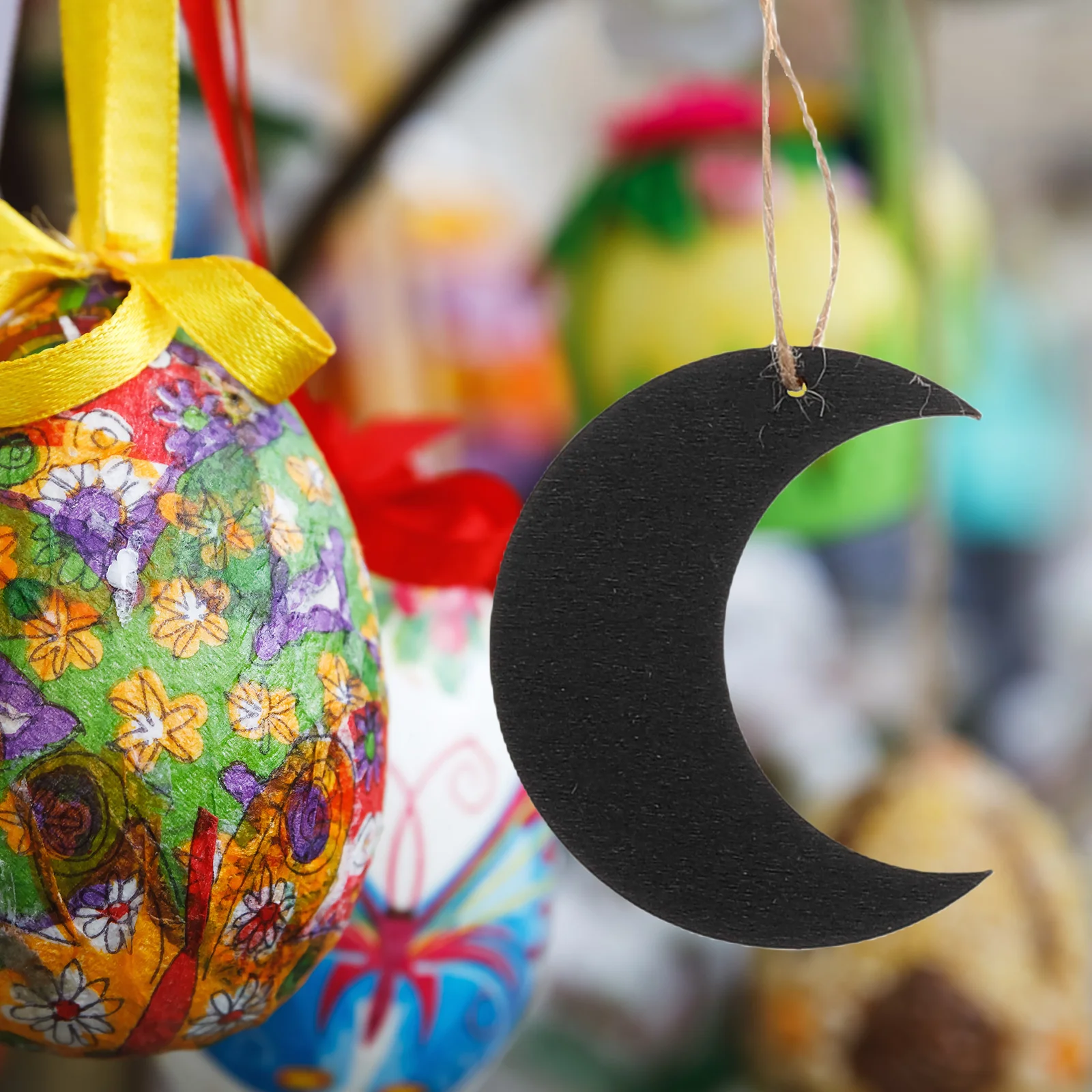 

40pcs Islam Ramadan Wooden Hanging Pendant Ornament Eid Decoration Moon Star Craft Kit For Wall Diy Porch Sign Natural Wood