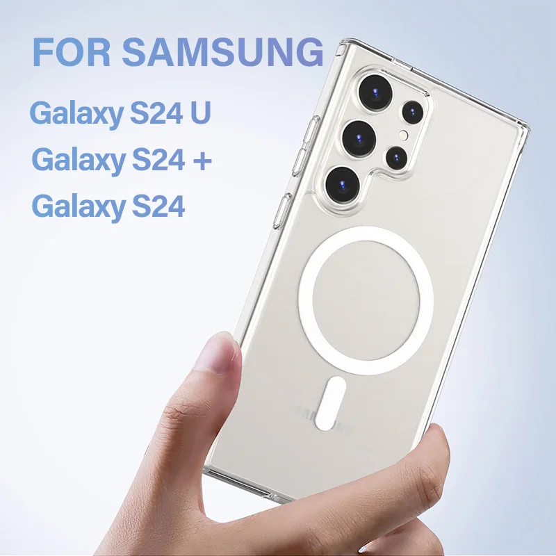 جراب هاتف مغناطيسي شفاف for Magsafe لسامسونج جالاكسي S24 23 22 Ultra Plus شفاف مقاوم للصدمات غطاء خلفي للشحن اللاسلكي