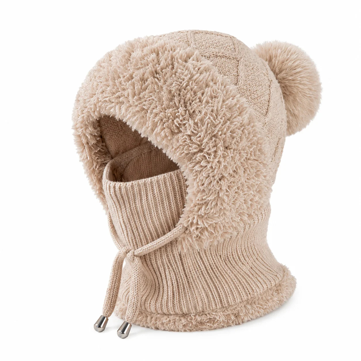 Thickened Plush Lined Knitted Hooded Hat‑Scarf Integrated Cap,Cold‑proof Women Outdoor Head Accessories