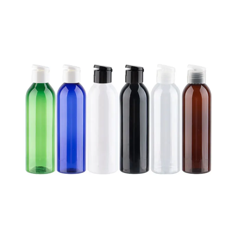 25pcs 150ml 200ml 250ml Empty Clear Amber Refillable Cosmetic Bottle With Plastic Flip Cap 200cc Capacity PET Shampoo Container