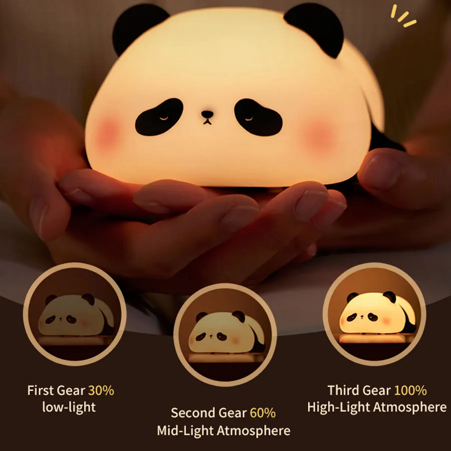 Led Nachtlampje Schattige Panda Siliconen Lamp Usb Oplaadbare Timing Functie Nachtkastje Lamp Kinderen Cadeau Home Decor Licht