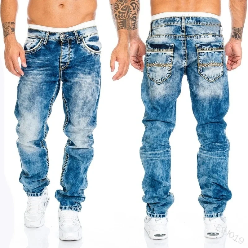 New 2025 men's jeans straight leg elastic slim fit jeans men's long pants men's casual pants denim pants loose jeans