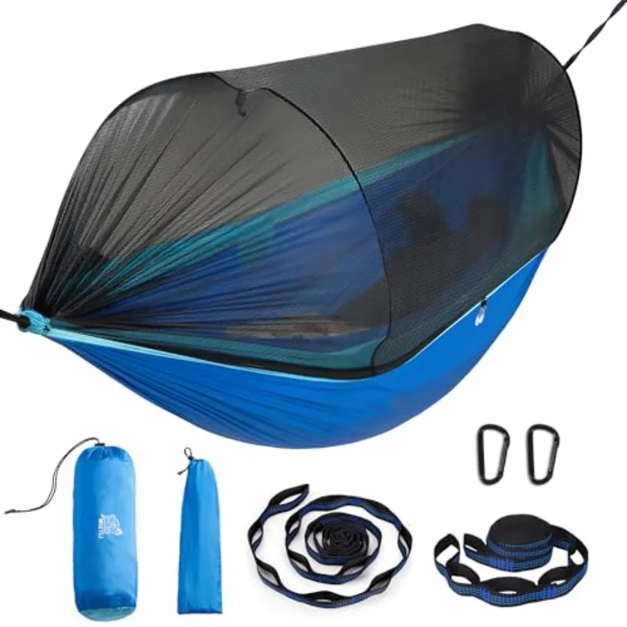 

Camping Hammock Portable Nylon Hammock in Olive Green with Spacious Mosquito Net Adjustable Tree Straps for Outdoor, Indoor, Hi