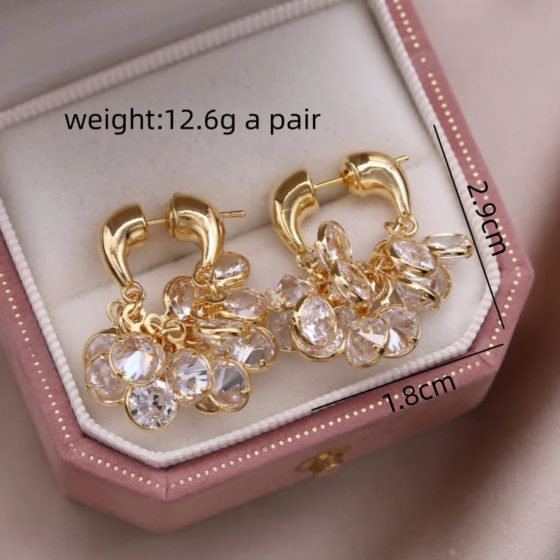 Korean new design fashion jewelry 14K gold plated luxury zircon pendant earrings elegant women's daily work accessories