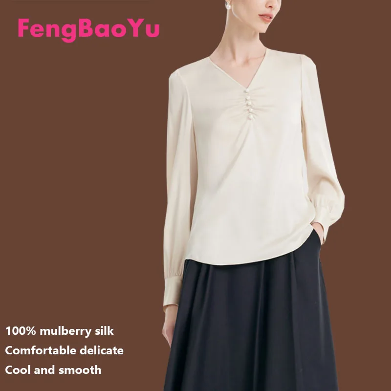

Fengbaoyu Silk Women's Shirt, Formal Collar, Elegant and Luxurious Top for Business and Casual Wear, European Style