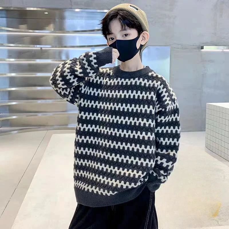 2025 New Boys' Fleece-Lined Autumn/Winter Thickened Knitwear Base Layer Thickened Cozy Streetwear Toddler/Boys' Sweater