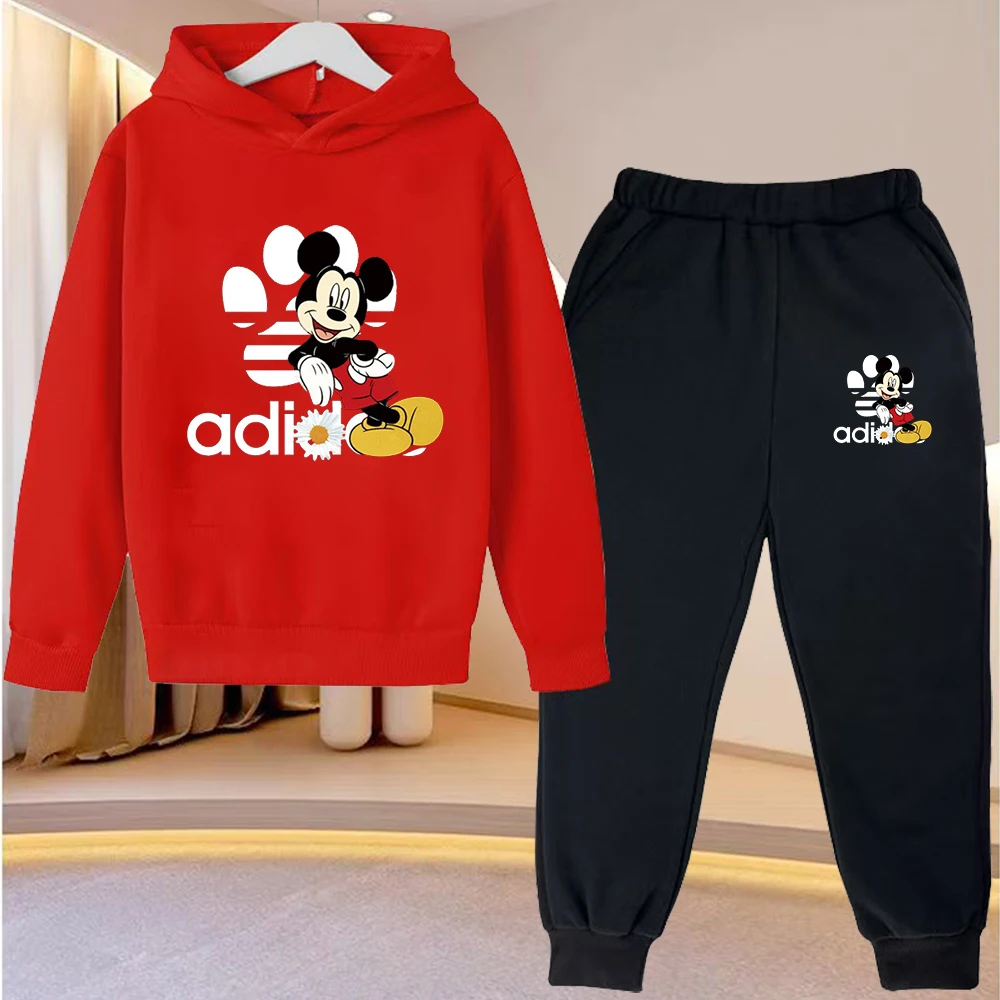 

Children's Disney Cartoon Anime Film Mickey Mouse Charming Hoodies Boys Girls Casual Sweatshirt+Pants 3-12Yrs Sports Clothes Set