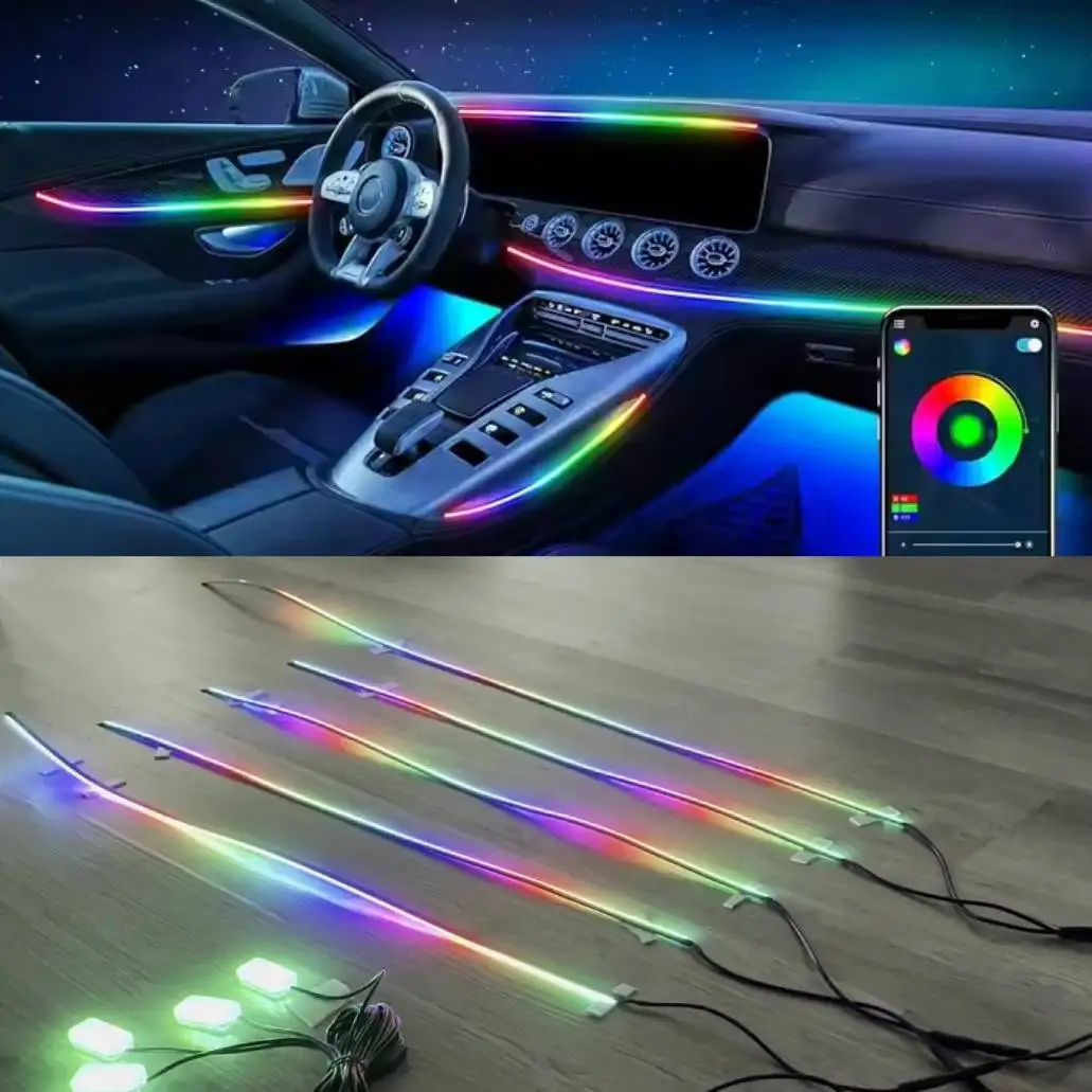 

Magic RGB Car Interior Ambient Light 14 in 1 Acrylic Ambient Lighting Kit,LED Interior Mood Light for Cars Dual Zone No Wiring