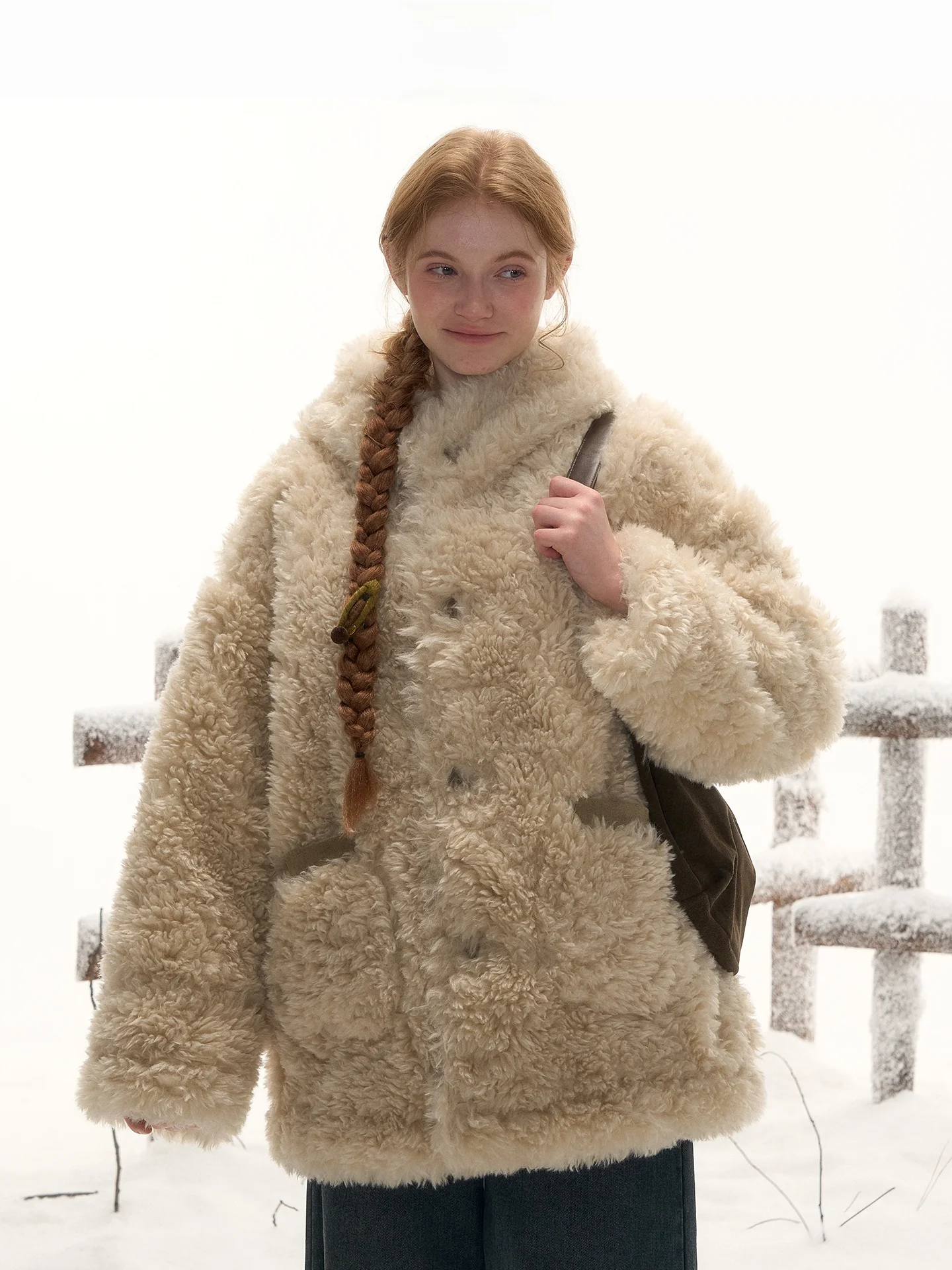 เสื้อแจ็คเก็ตหนังกำมะหยี่ขนสัตว์สองด้าน LOLOL สำหรับผู้หญิง ฤดูหนาว สไตล์เรโทร  แบบมีซับใน  ดีไซน์กระเป๋าแบบมีฝาปิด ให้ความอบอุ่น