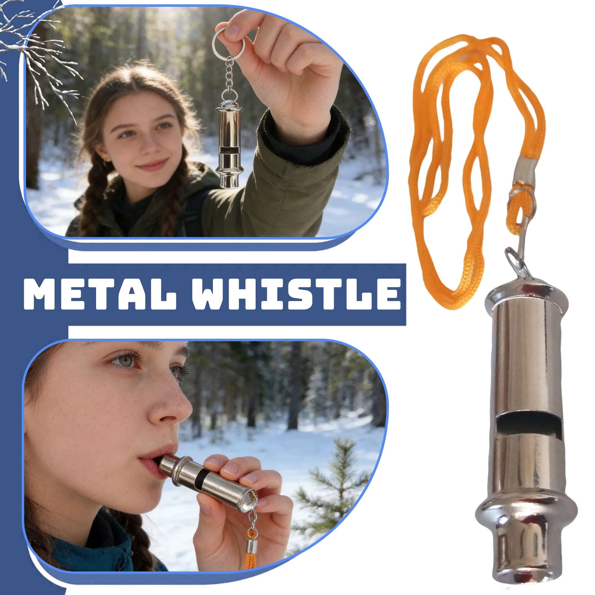 Stainless Steel Emergency Whistle High Volume Loud Signal for Outdoor Camping Hiking Mountaineering Training and Survival Use
