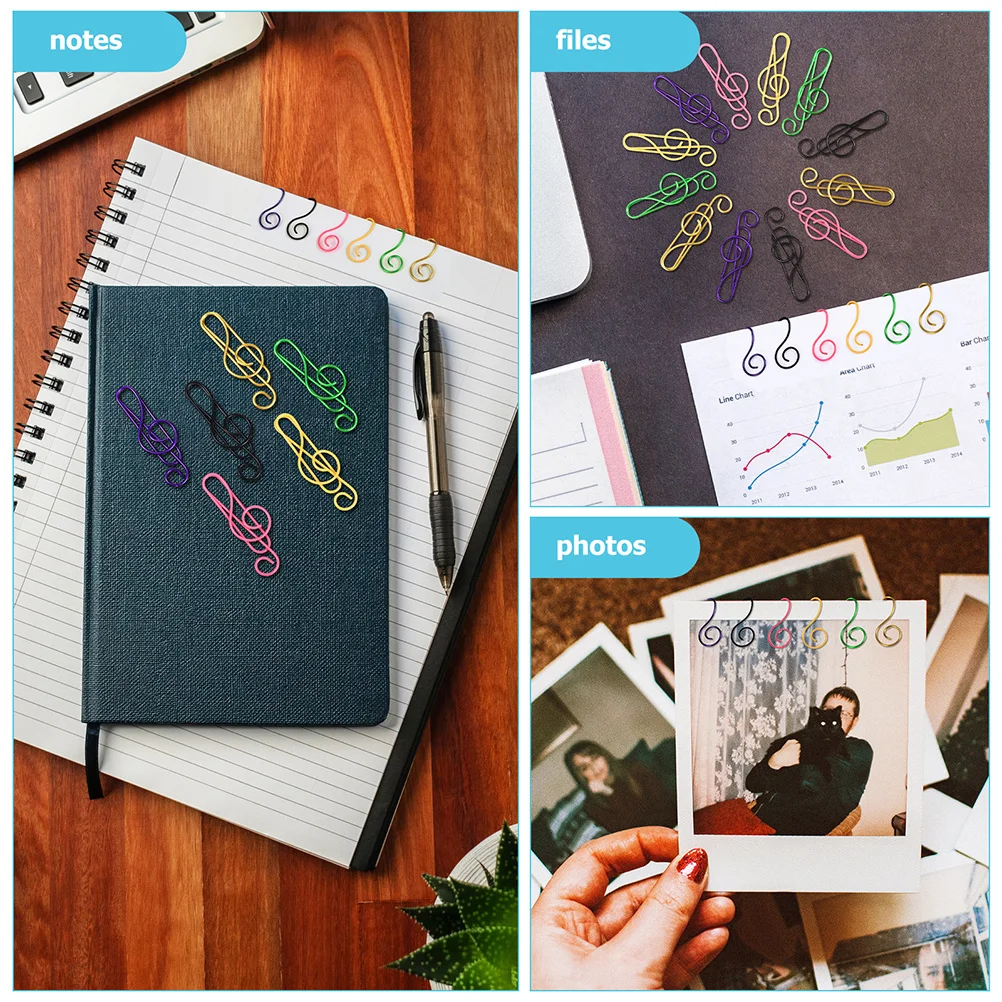 75 قطعة مذكرة الموسيقى الملونة على شكل دبابيس ورق معدنية إبداعية مكتب اللوازم المدرسية وثيقة تثبيت المشابك لملف دفتر