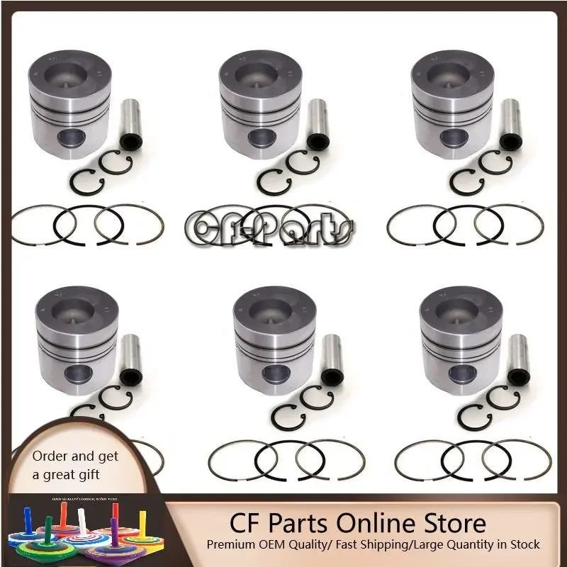 

New 6 Sets STD Piston Kit With Ring 12011-96600 Fit For Nissan PE6T Engine 133MM