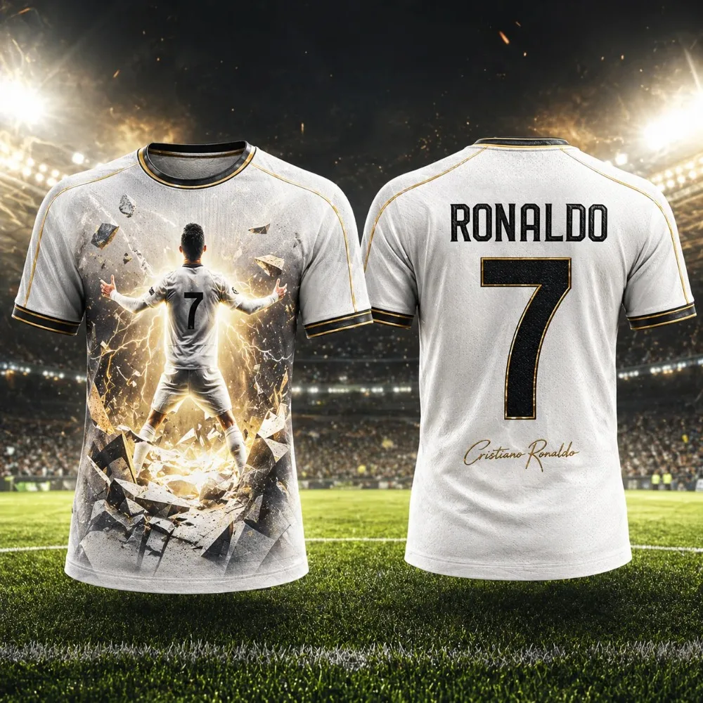 2026 Neues Ronaldo Fußballtrikot 3D Sport Feuchtigkeitsableitendes Atmungsaktives Kinder-T-Shirt Outdoor Fan Club Trainingsanzug – Detail 4