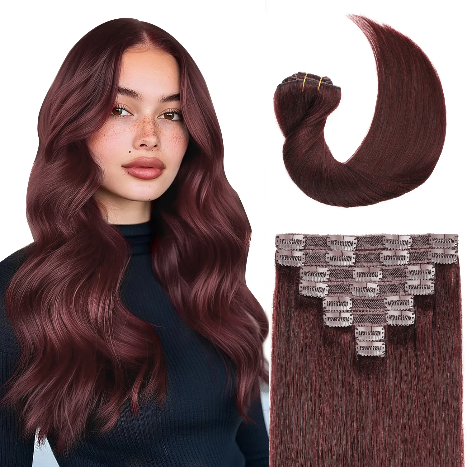 

Накладные пряди из натуральных волос на заколках, 8 шт., 120 г, густые, цвет 99J, для женщин, для повседневного использования и вечеринок