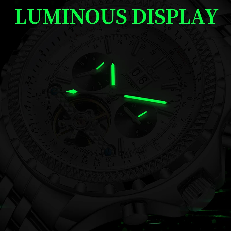 Man Mechanical Watch LIGE Business Luxury Fashion Stainless Steel Band Clock Waterproof Luminous Casual Automatic Wristwatch+Box