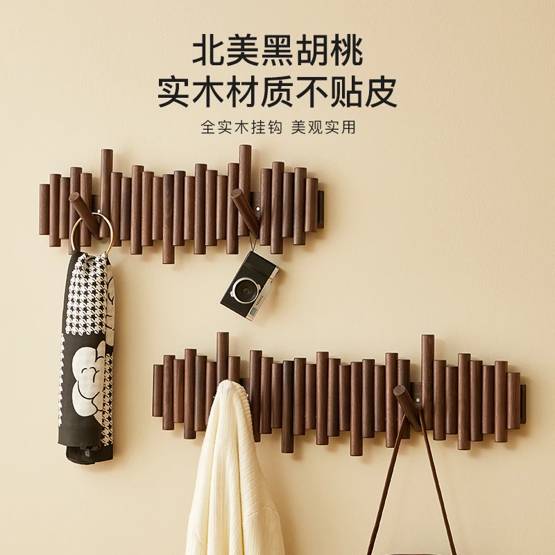 خطاف معطف من الخشب الصلب من خشب الجوز الأسود يدخل شماعة مدخل الباب جدار جدار معلق معطف الباب وخطاف القبعة #3