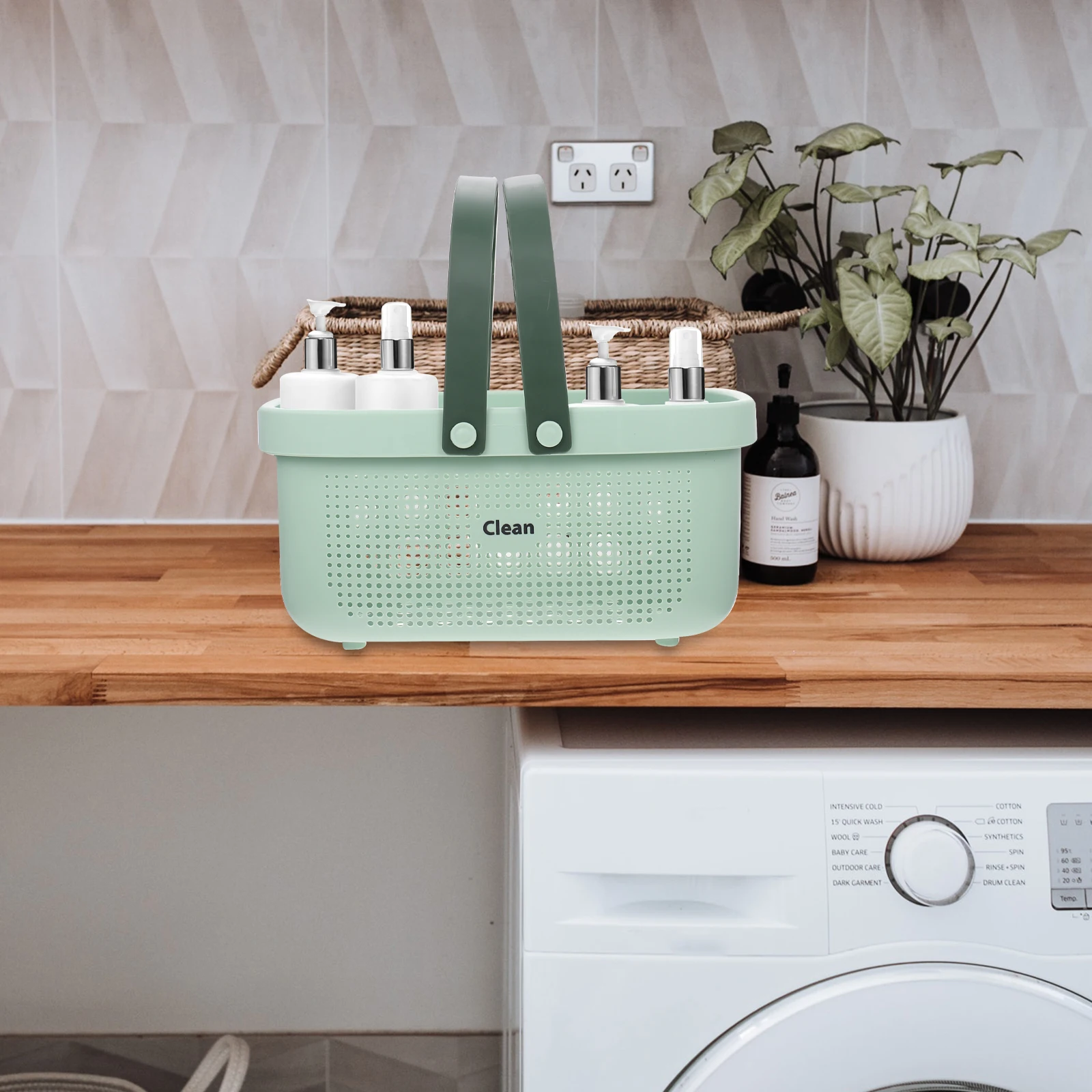 

Large Portable Hollow Drainer Bathroom Basket with Silicone Handle Organizer for Shower Cosmetics Storage Shower Basket