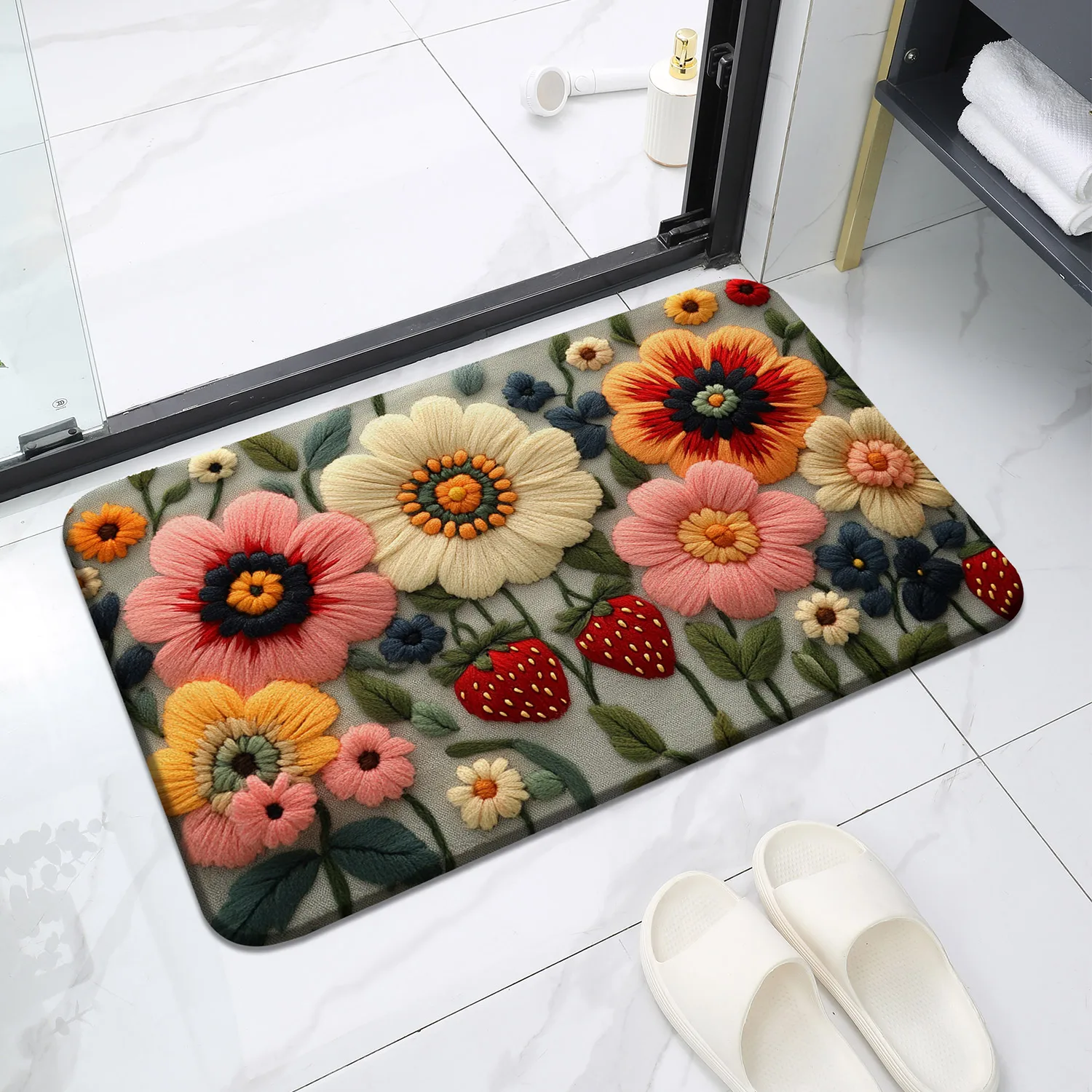 

1 piece of spring flower welcome door mat with anti slip and colorful flower patterns, suitable for indoor/outdoor carpets, stro