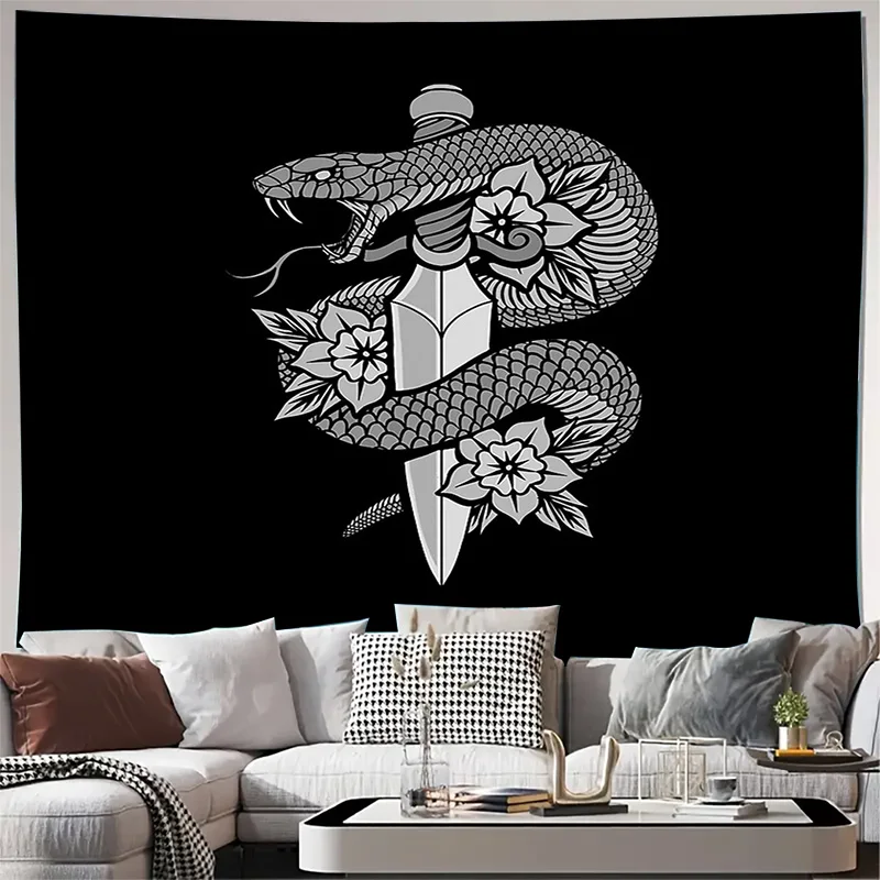 Floral Snake Tapestry Gothic Wall Decor Botanical Wall Hanging Dark Academia Aesthetic Serpent Art Mystical Home Decor Witchy Vi