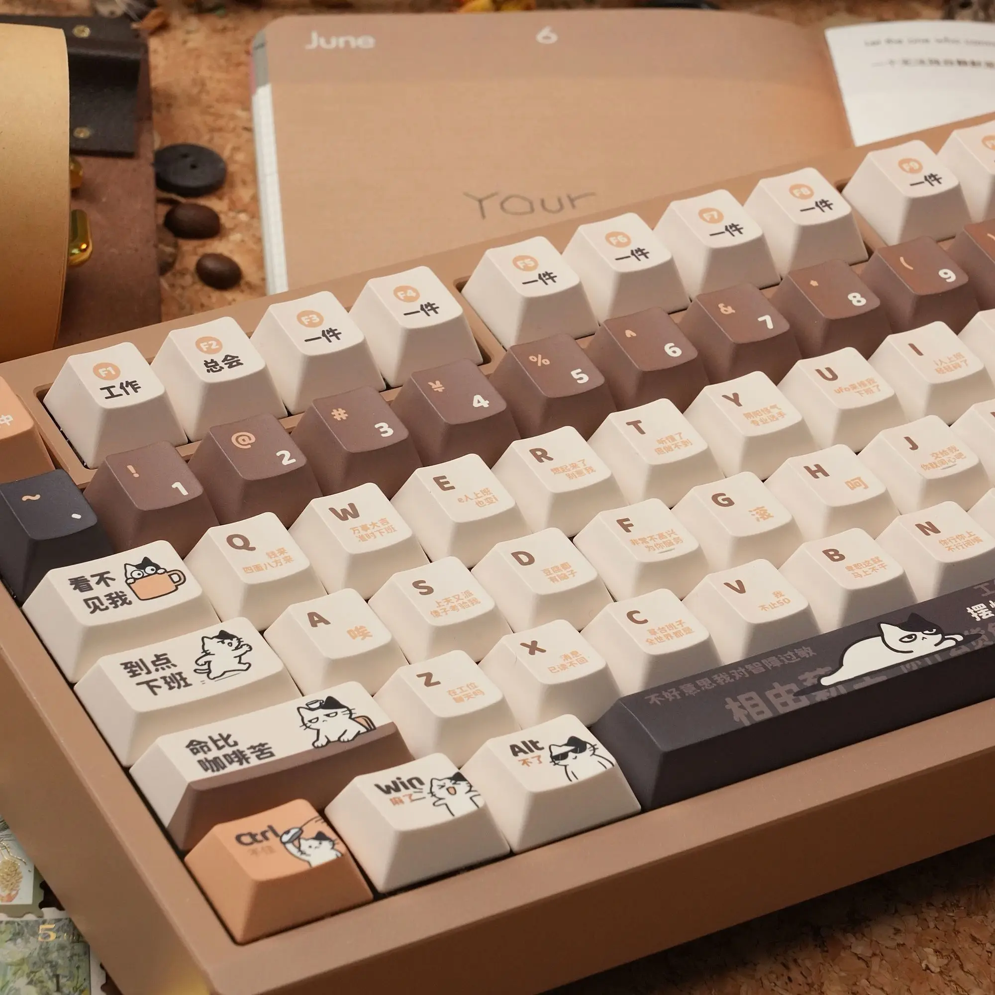 

Fish cat original opaque moa keycap mechanical keyboard PBT full five sides hot sublimation cute