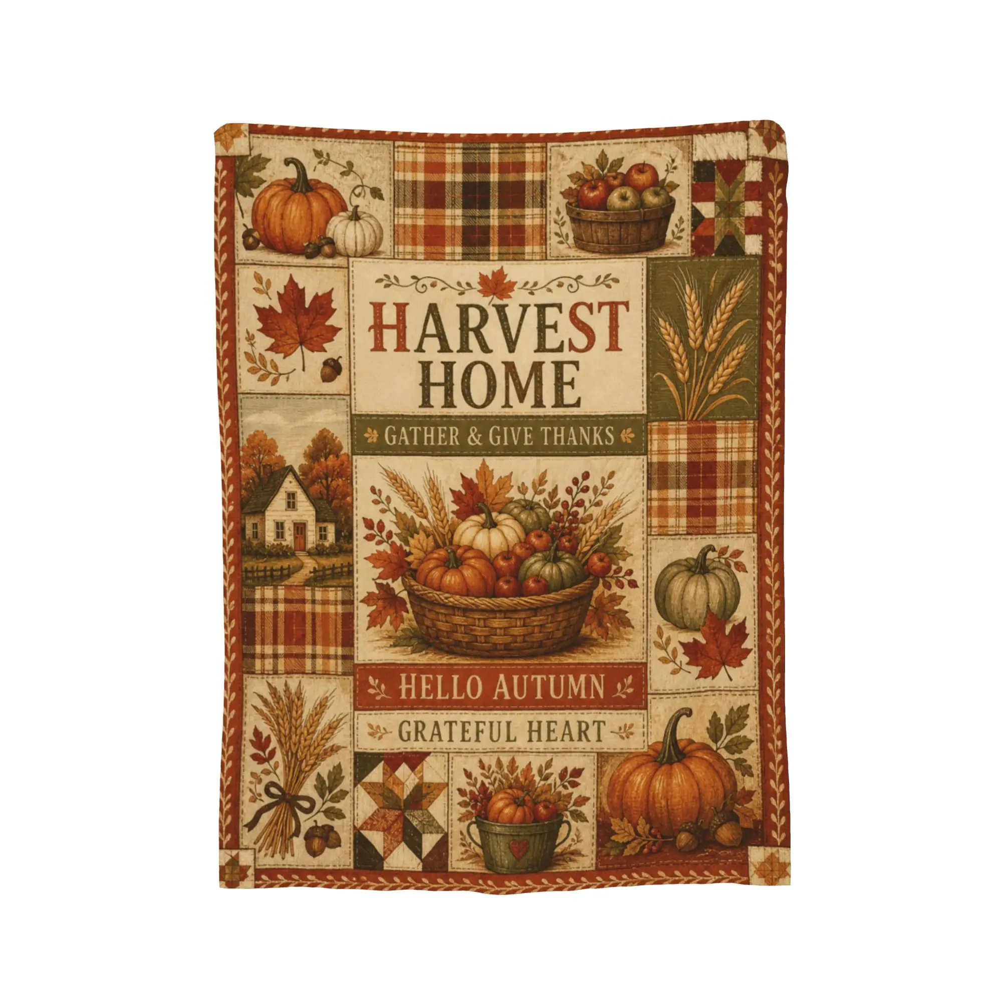 Thanksgiving Fall Season Throw Blanket Harvest Pumpkin Patchwork Autumn Farmhouse Home Decor Merch Blankets for Room Decoration
