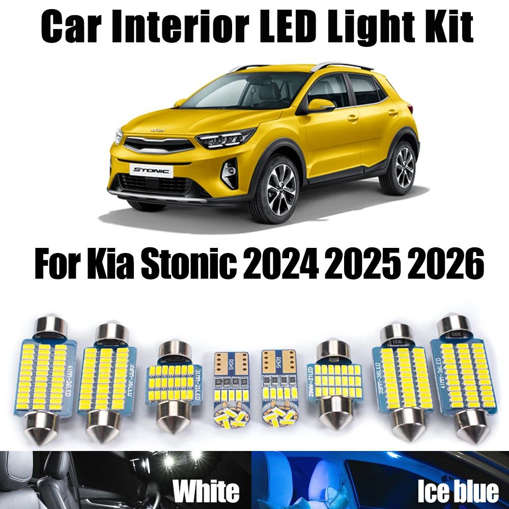 11Pcs Canbus No Error Indoor Map Dome License Plate Bulbs For Kia Stonic 2024- 2026 Car LED Interior Reading Sun Visor Light Kit