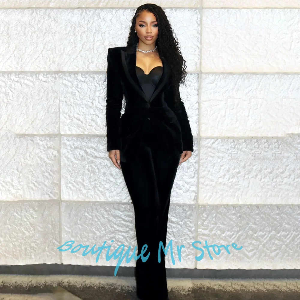 سليم صالح المرأة الوردي المخملية الدعاوى 2 قطعة مجموعة أنيقة زر واحد السترة مع وصمة عار بلغت ذروتها التلبيب الإناث ملابس للحفلات المسائية #2