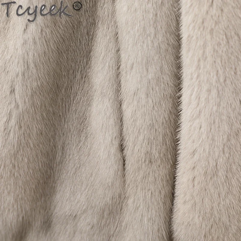 Tcyeek-Manteau en fourrure véritable pour femme, col montant, veste en vison entier, style court, naturel, mode féminine, hiver