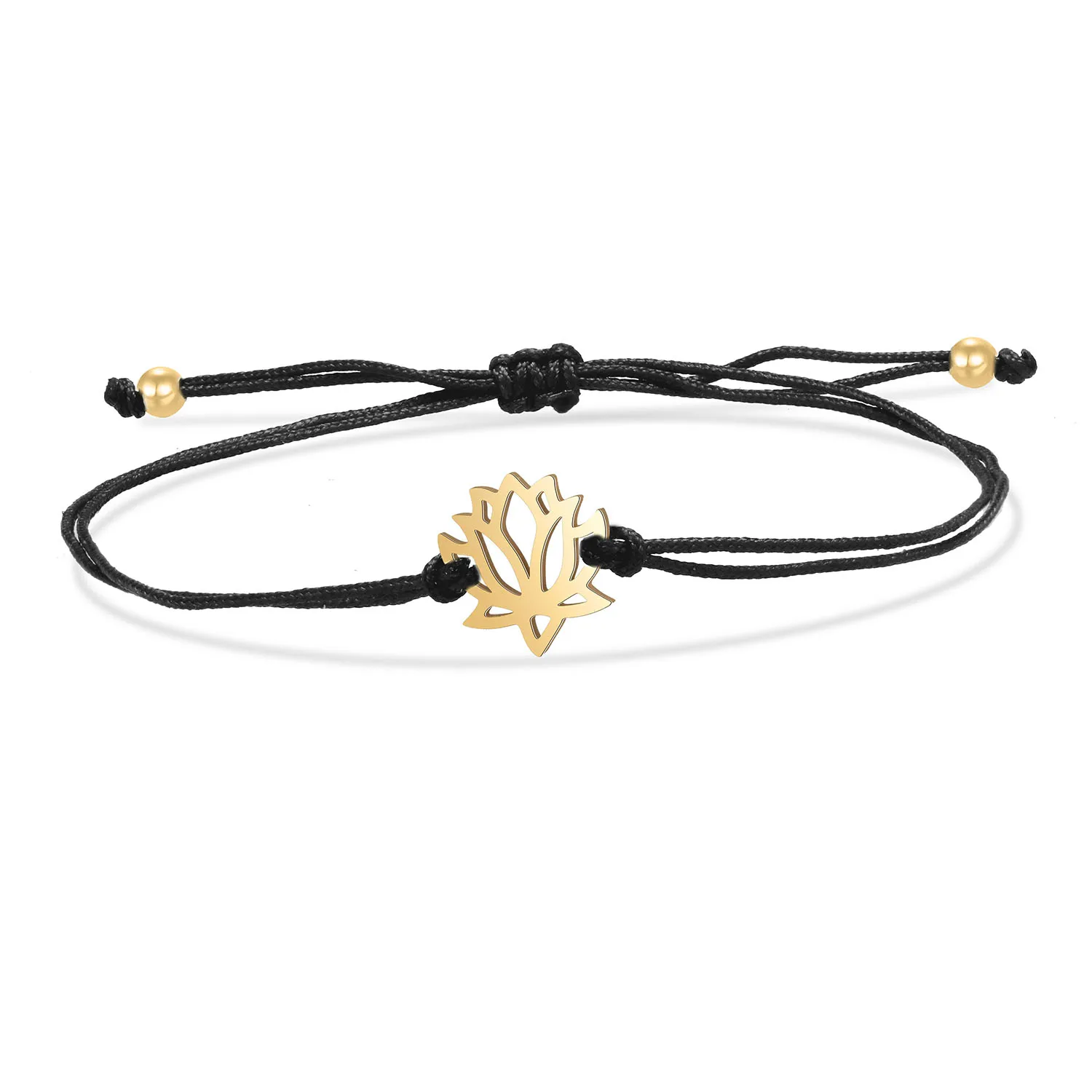 Gold-plated Stainless Steel Lotus Flower Charm Red String Handmade Bracelet Women Girl Cute Waterproof Cord Braided Jewelry Gift