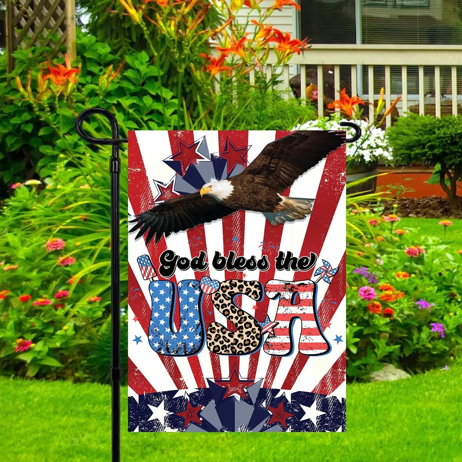 4th Of July Garden Flag Set 12x18 And 28 X 40 Double Sided, Eagle God Bless America Garden Flags, Eagle Independence Day Gar yyi