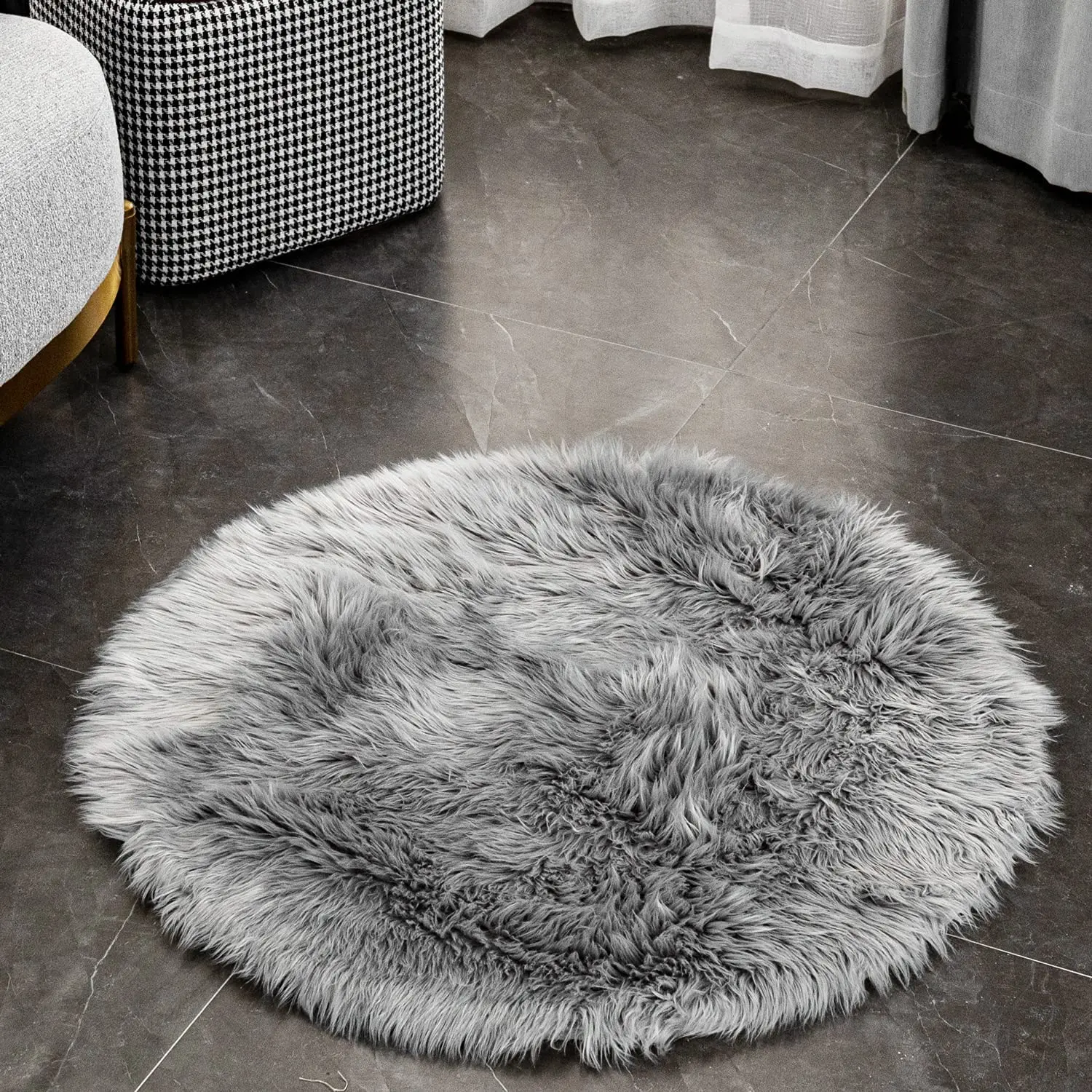 Plush Sheepskin Throw Round Rug Faux Fur Cozy Shaggy Floor Mat Christmas Tree Area Rugs Home Decor Super Soft Carpets