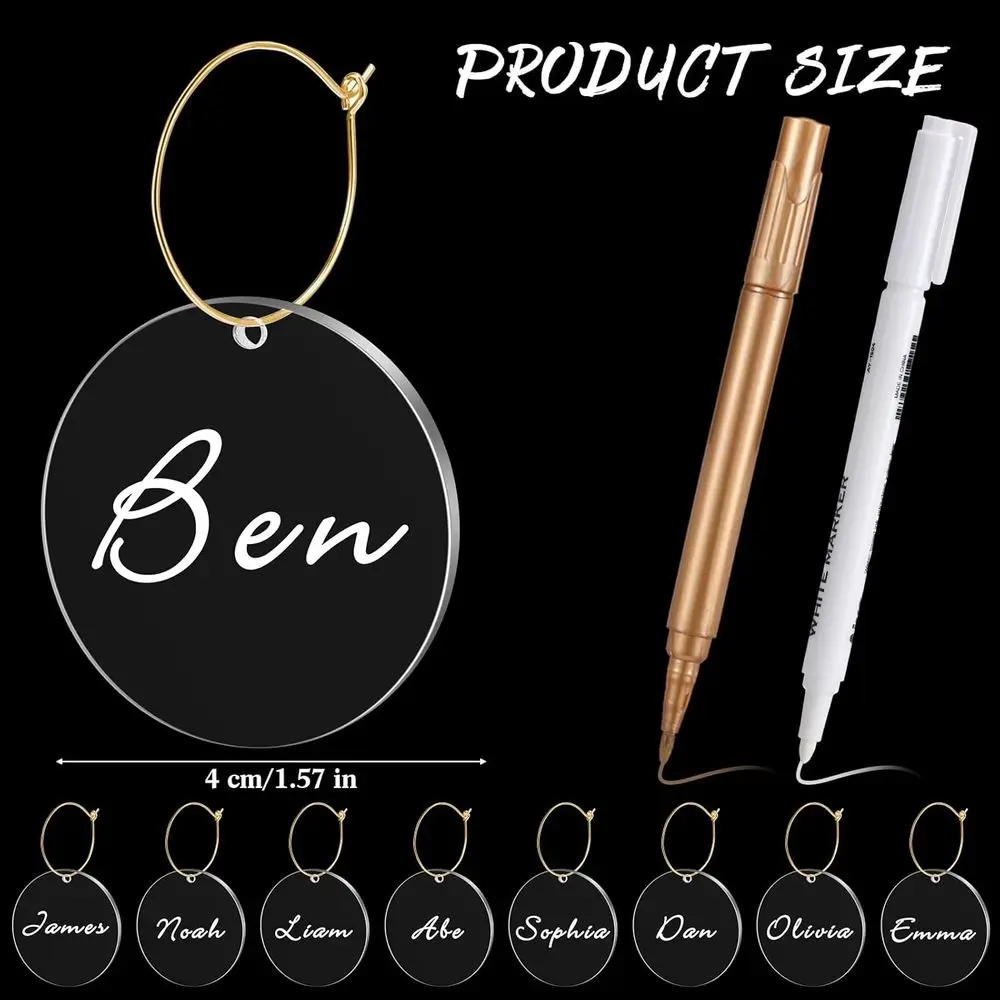 40 Pack DIY Acrylic Wine Charms with Rings and Marker Pen for Personalized Glass Labels - Ideal for Cocktails, Champagne, Weddin