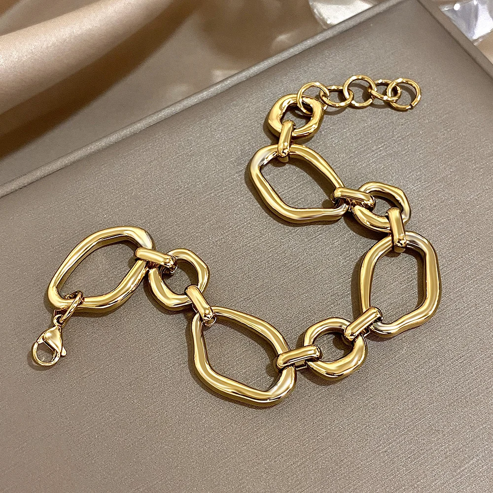 Irregular Geometric Circle Chain Bracelets for Women Fashion Gold Silver Color Stainless Steel Bracelet Waterproof Jewelry