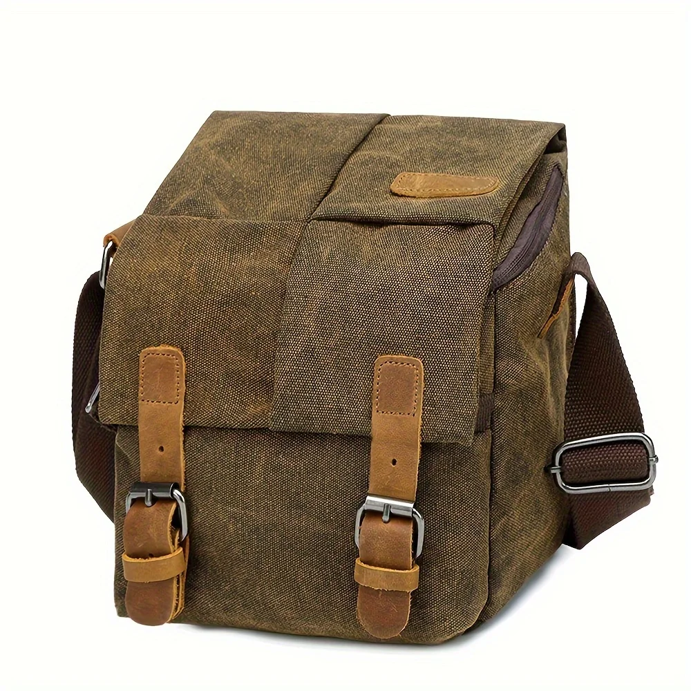 A Single-shoulder Wax-dyed Canvas Camera Bag, Suitable For Canon/Nikon/Sony DSLR/Mirrorless Cameras/Leisure, Outdoor Retro Camer