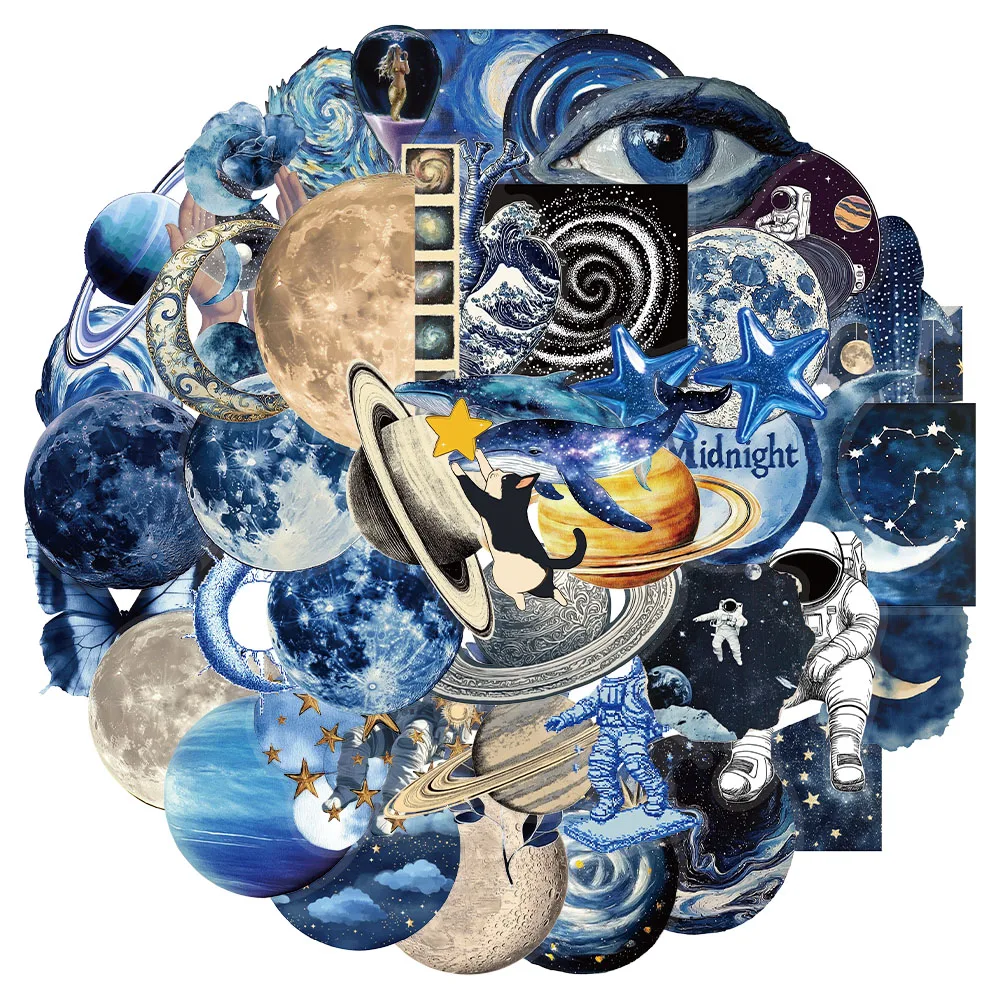 

50 шт., креативная наклейка из прозрачного материала «Синий космос», ПЭТ, украшение для учета, чехол для телефона «сделай сам», чашка для воды, персонализированные наклейки